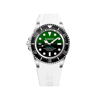 Bobroff Men's Sport Watch, Grey Silicone Strap, Green Dial
