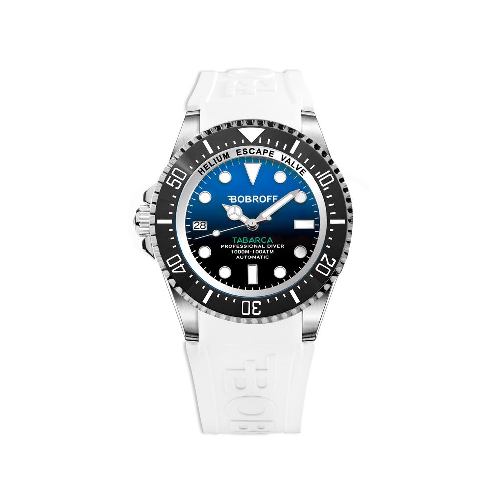 Bobroff Men's Automatic Sport Watch, Blue Dial, White Rubber