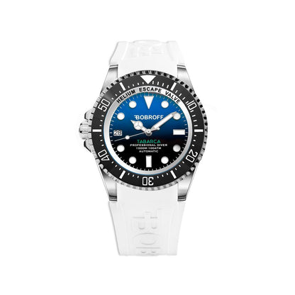 Bobroff Men's Automatic Sport Watch, Blue Dial, White Rubber