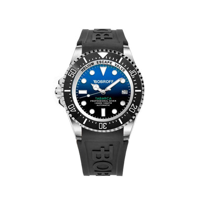 Bobroff Men's Sport Watch, Black Silicone, Grey Stainless Steel