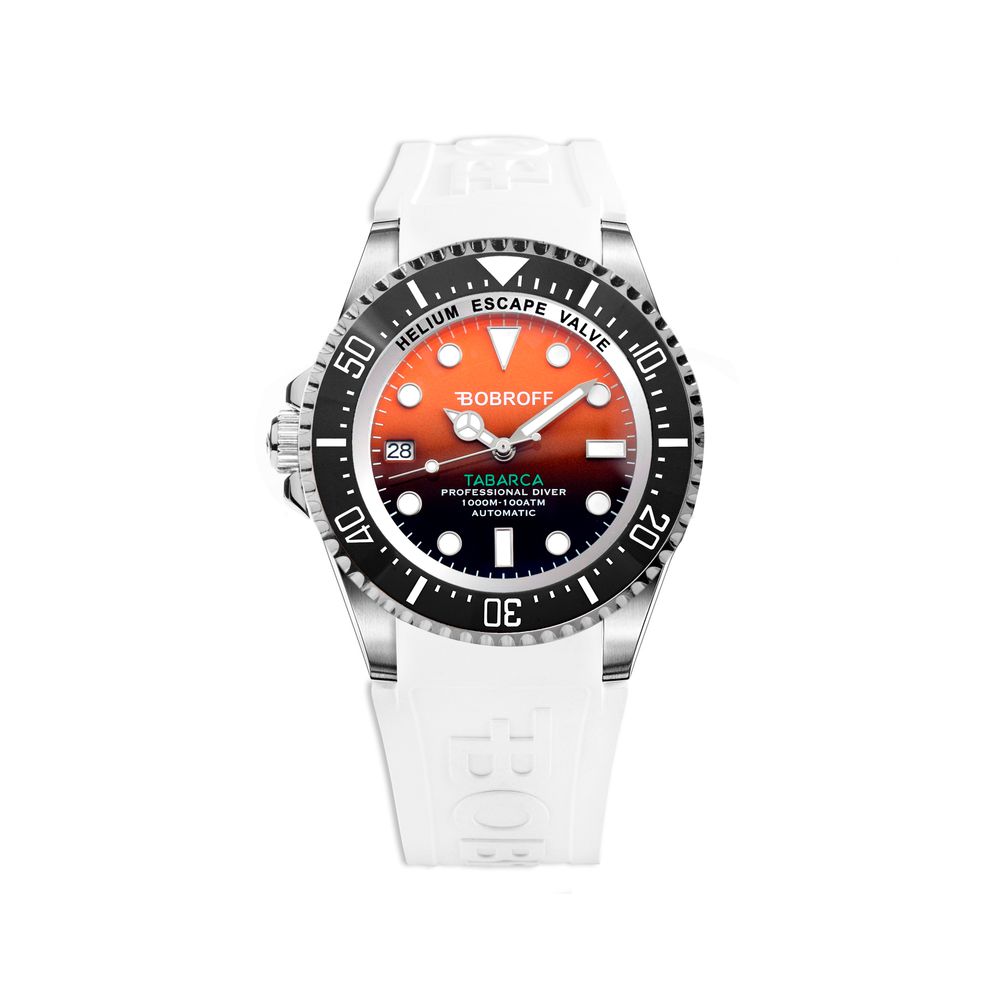 Bobroff Men’s Sport Watch, Rubber Strap, White, 100ATM