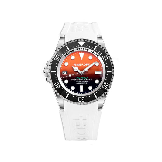 Bobroff Men’s Sport Watch, Rubber Strap, White, 100ATM
