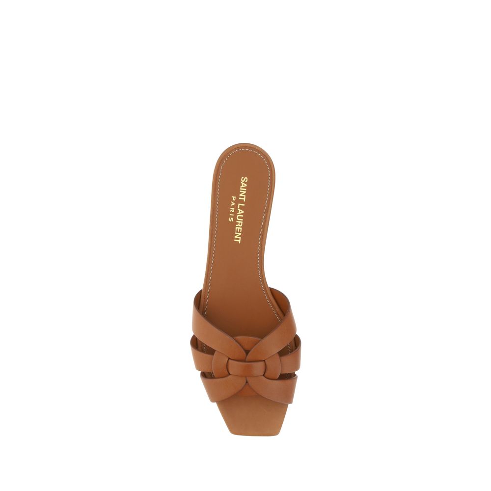 Saint Laurent Brown Calf Leather Tribute Flat Sandals