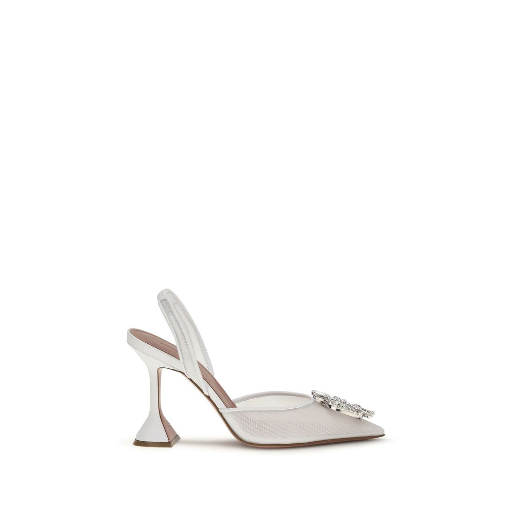 Amina Muaddi Begum White Polyester Platform Pumps