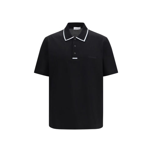 Ferragamo Black Cotton Polo Shirt with Stripe Detail