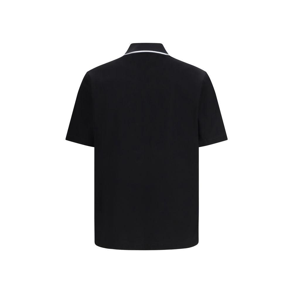 Ferragamo Black Cotton Polo Shirt with Stripe Detail