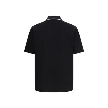 Ferragamo Black Cotton Polo Shirt with Stripe Detail