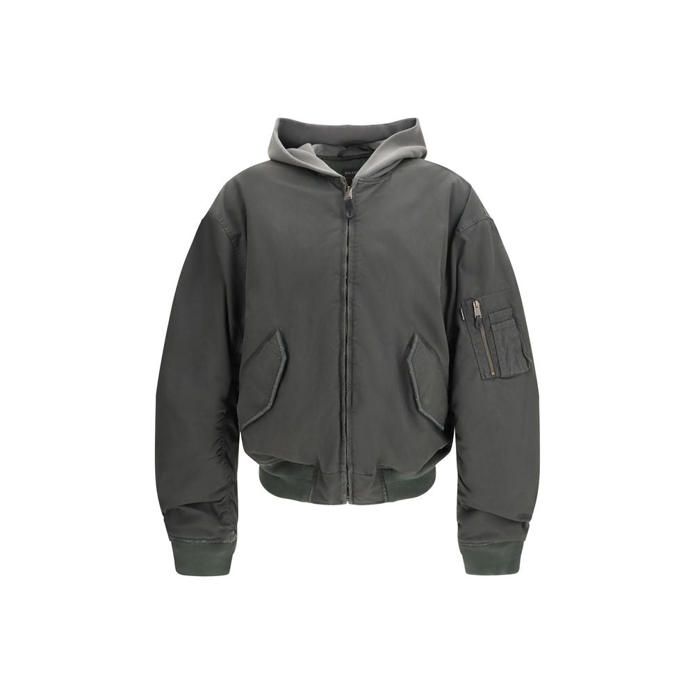 Balenciaga Gray Cotton Standard Hooded Bomber Jacket