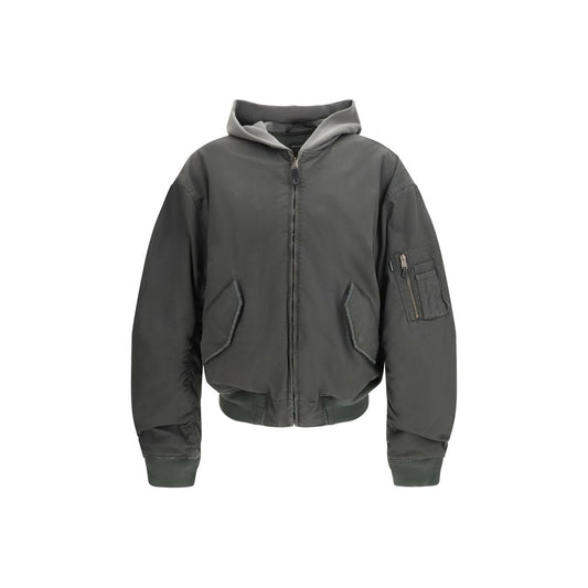 Balenciaga Gray Cotton Standard Hooded Bomber Jacket