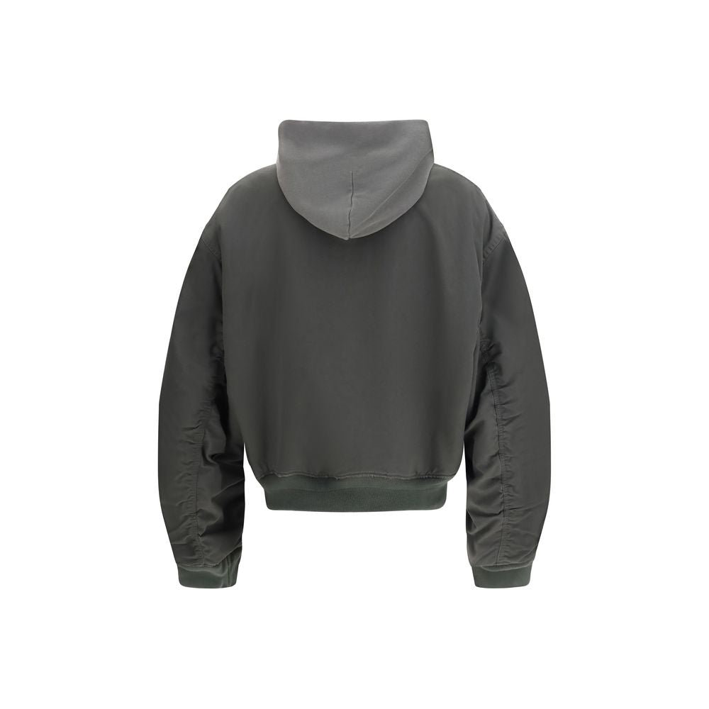 Balenciaga Gray Cotton Standard Hooded Bomber Jacket