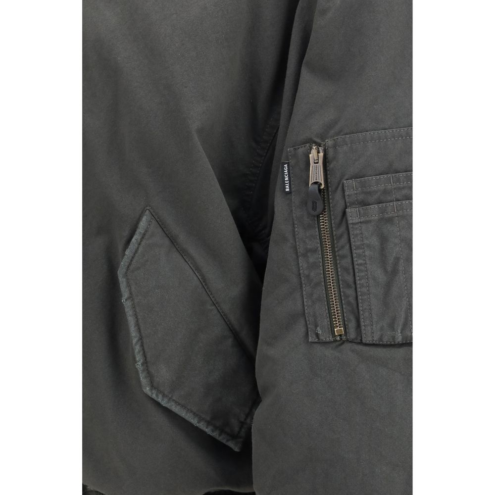 Balenciaga Gray Cotton Standard Hooded Bomber Jacket