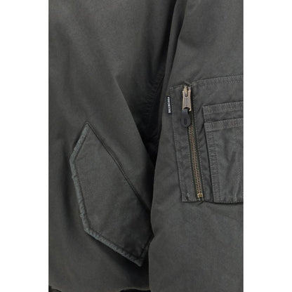 Balenciaga Gray Cotton Standard Hooded Bomber Jacket