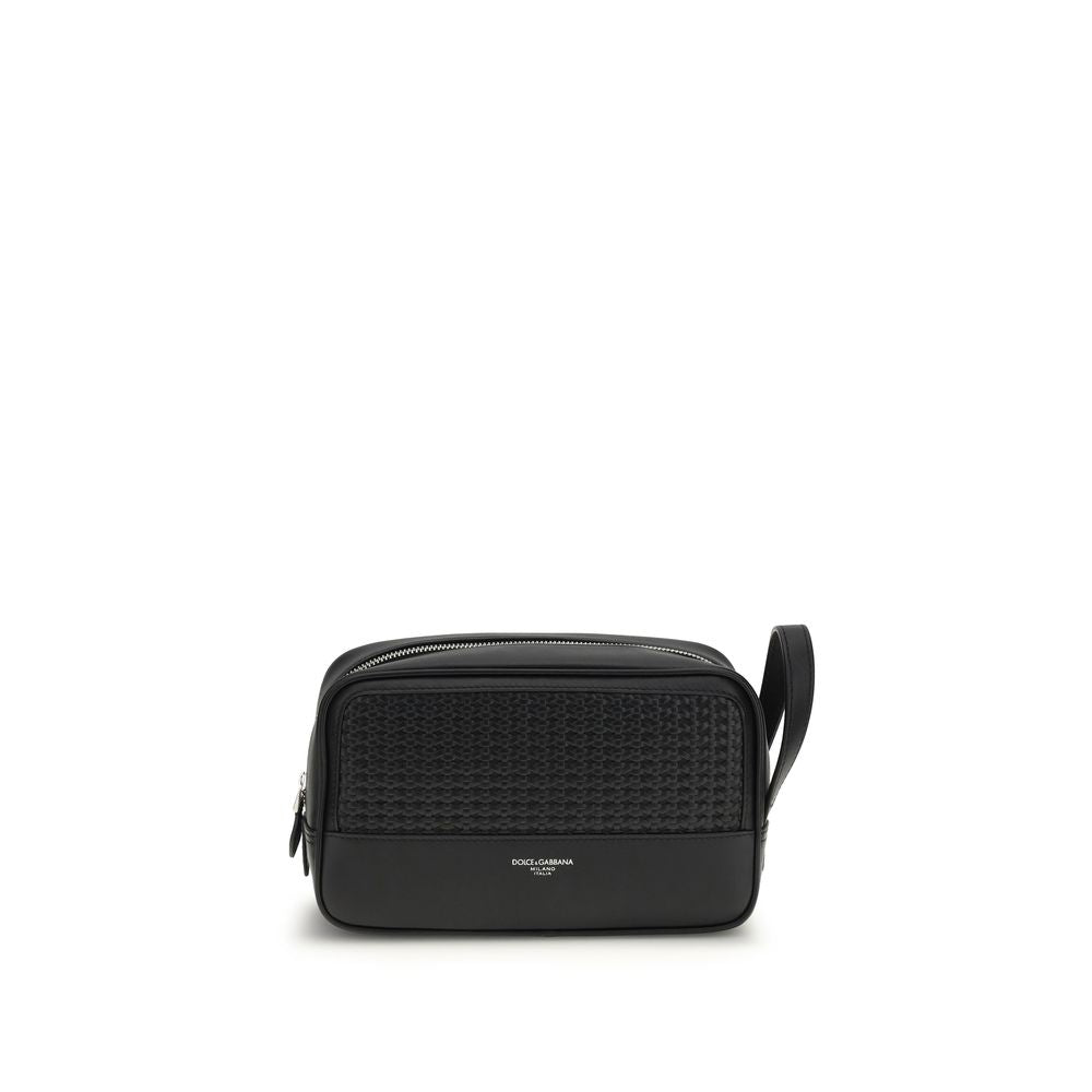 Dolce & Gabbana Black Calf Leather Bos Taurus Beauty Case