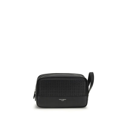 Dolce & Gabbana Black Calf Leather Bos Taurus Beauty Case
