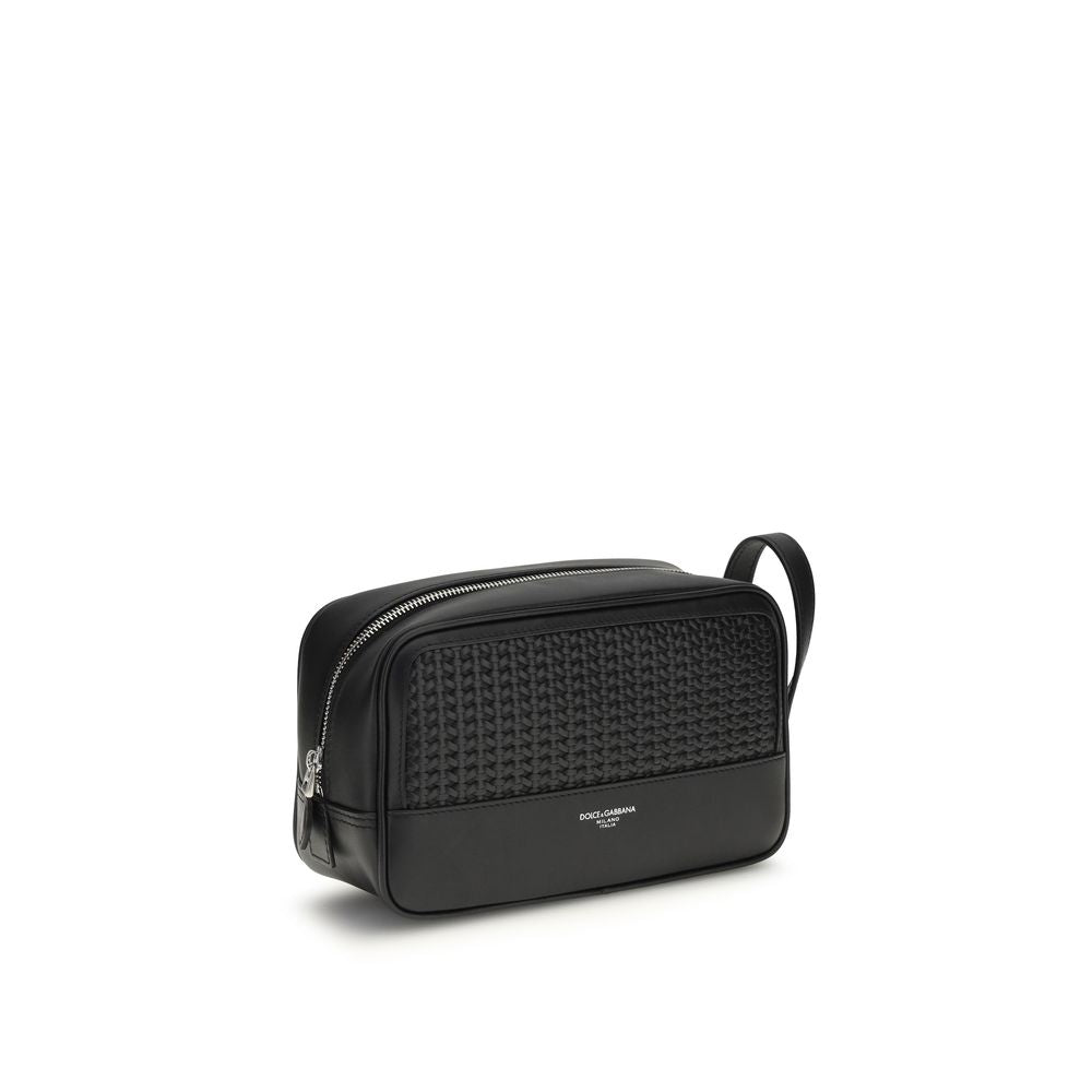 Dolce & Gabbana Black Calf Leather Bos Taurus Beauty Case