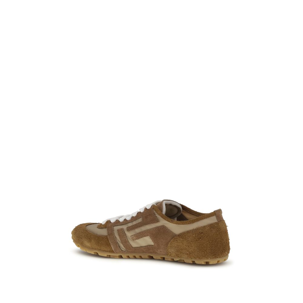Balmain Beige Calf Leather Racer Athletic Sneakers