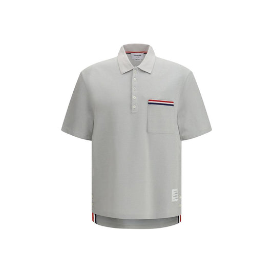 Thom Browne Gray Cotton Polo Shirt with Chest Pocket
