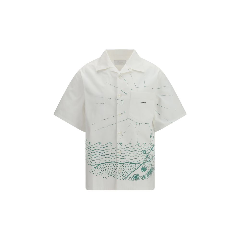 Prada White Cotton Wave Print Shirt