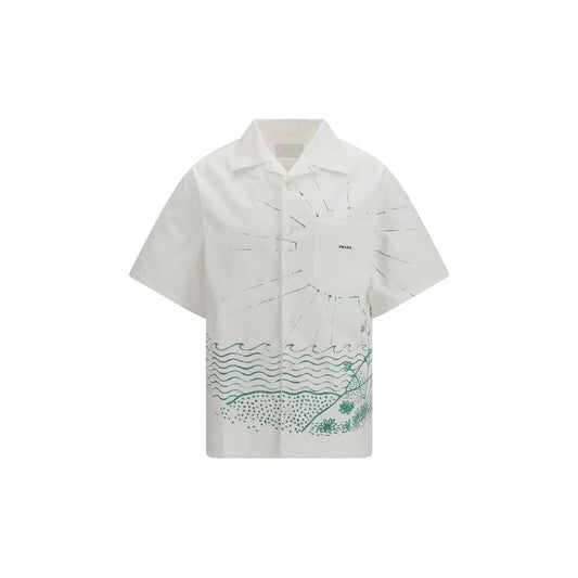 Prada White Cotton Wave Print Shirt