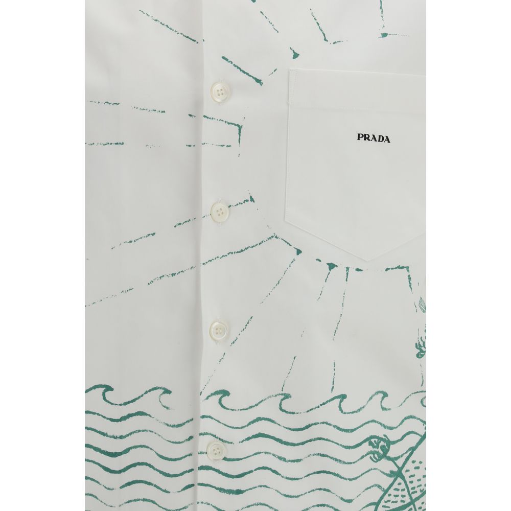 Prada White Cotton Wave Print Shirt