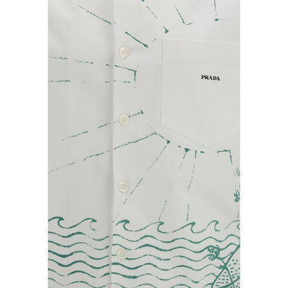 Prada White Cotton Wave Print Shirt