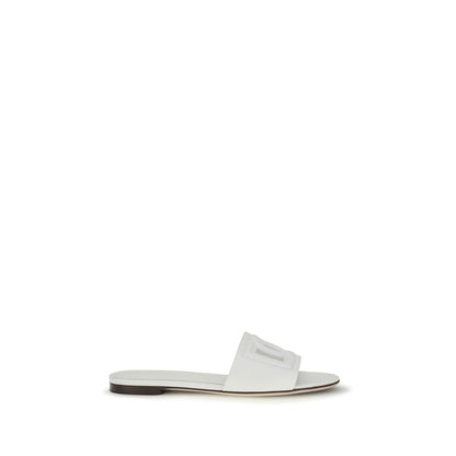 Dolce & Gabbana White Calf Leather Bos Taurus Flat Sandals