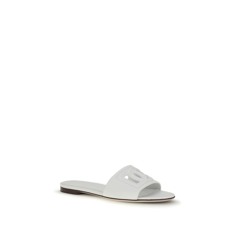 Dolce & Gabbana White Calf Leather Bos Taurus Flat Sandals