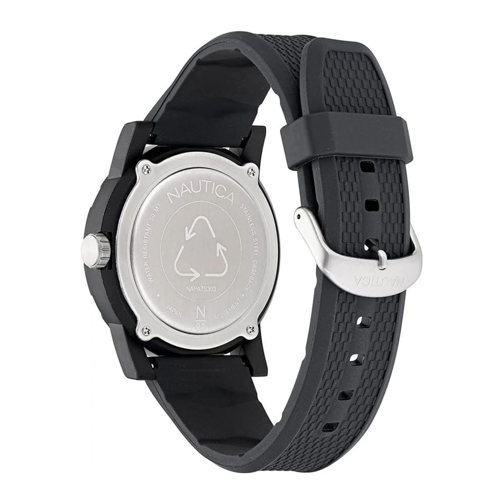 NAUTICA Men's Sport Watch, Black Silicone Strap, Eco Ceramic