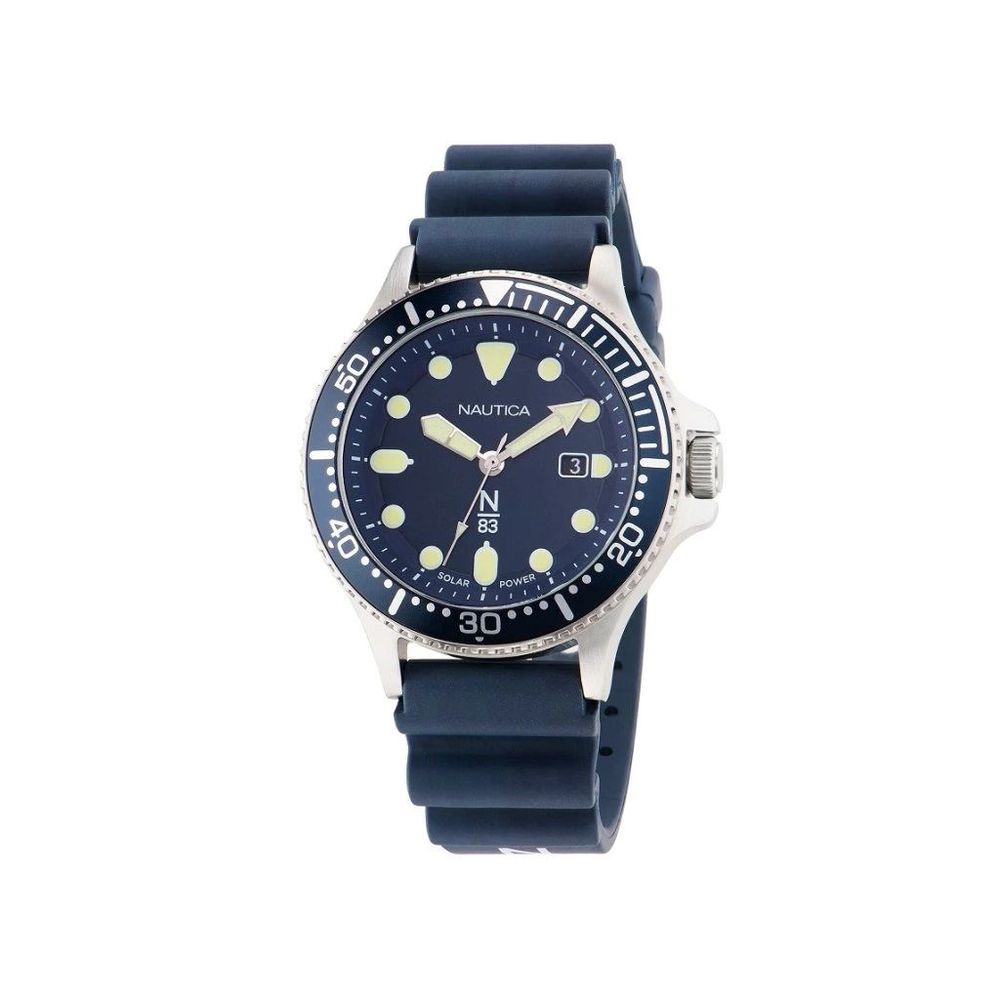 NAUTICA Men's Blue Silicone Sport Watch with Solar Movement