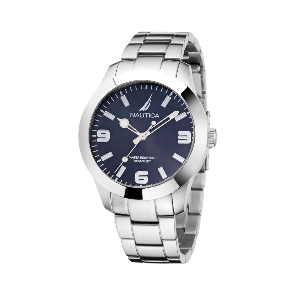 NAUTICA Men's Gray Stainless Steel Dress Watch with Blue Dial