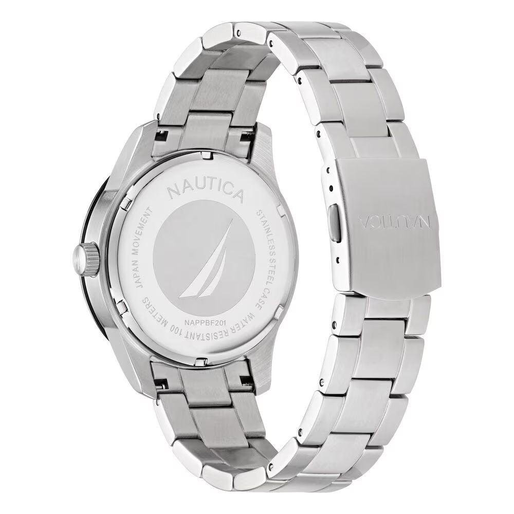 NAUTICA Men's Gray Stainless Steel Dress Watch with Blue Dial