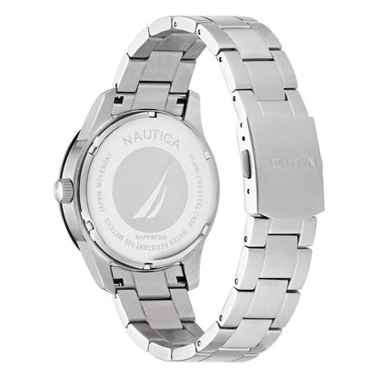 NAUTICA Men's Gray Stainless Steel Dress Watch with Blue Dial