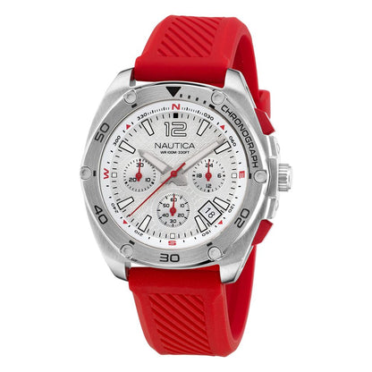 NAUTICA Men's Sport Watch, Synthetic, Red Silicone, Chronograph