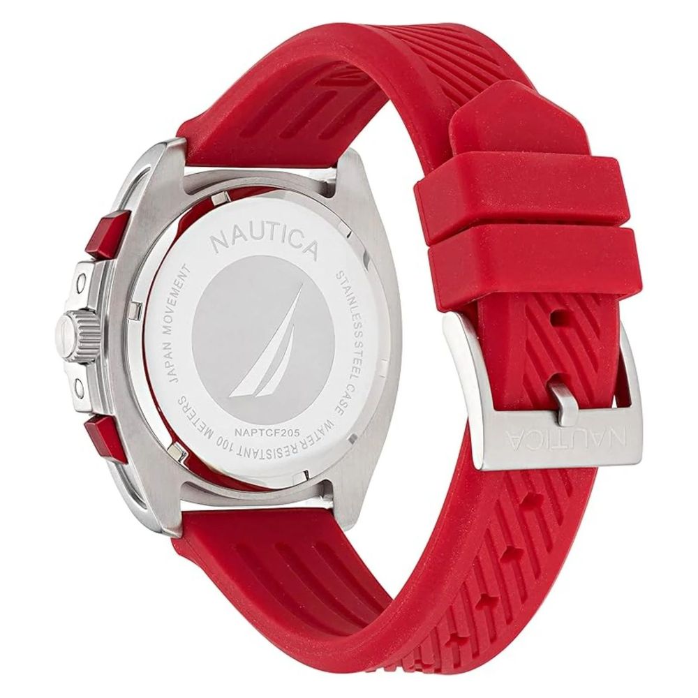 NAUTICA Men's Sport Watch, Synthetic, Red Silicone, Chronograph