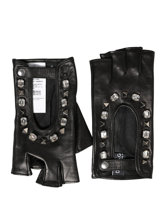 Dolce & Gabbana Black Embellished Wrist Length Mitten Gloves