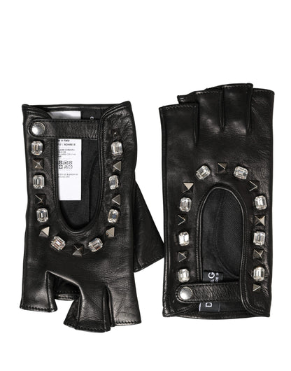 Dolce & Gabbana Black Embellished Wrist Length Mitten Gloves