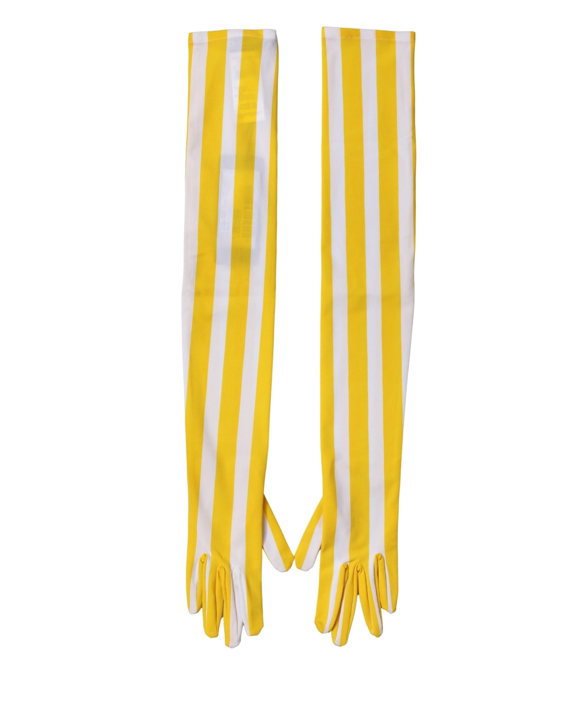 Dolce & Gabbana Yellow White Stripes Elbow-Length Gloves