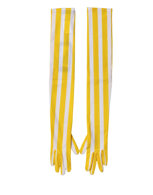 Dolce & Gabbana Yellow White Stripes Elbow-Length Gloves