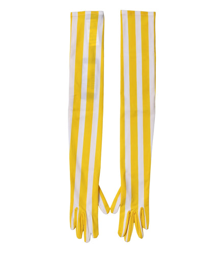 Dolce & Gabbana Yellow White Stripes Elbow-Length Gloves