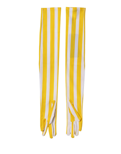 Dolce & Gabbana Yellow White Stripes Elbow-Length Gloves