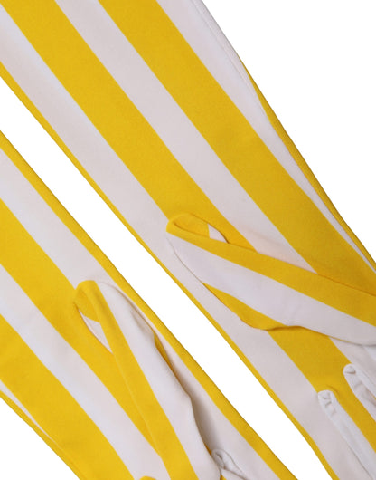 Dolce & Gabbana Yellow White Stripes Elbow-Length Gloves