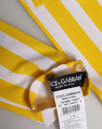 Dolce & Gabbana Yellow White Stripes Elbow-Length Gloves