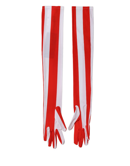 Dolce & Gabbana Red and White Stripes Nylon Elbow Length Women Gloves