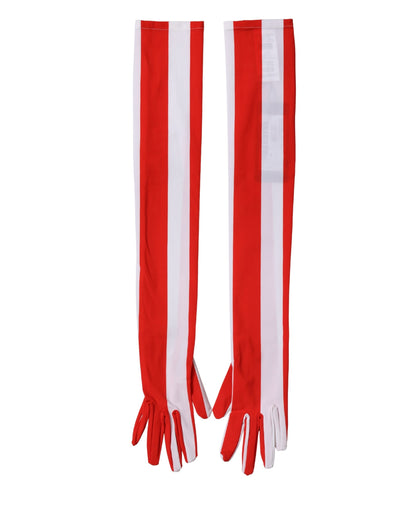 Dolce & Gabbana Red and White Stripes Nylon Elbow Length Women Gloves