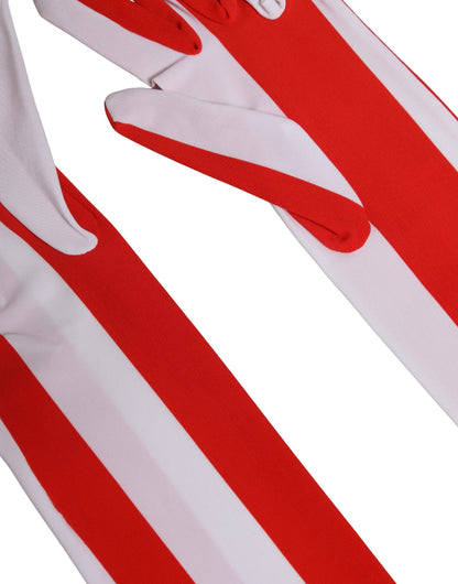 Dolce & Gabbana Red and White Stripes Nylon Elbow Length Women Gloves