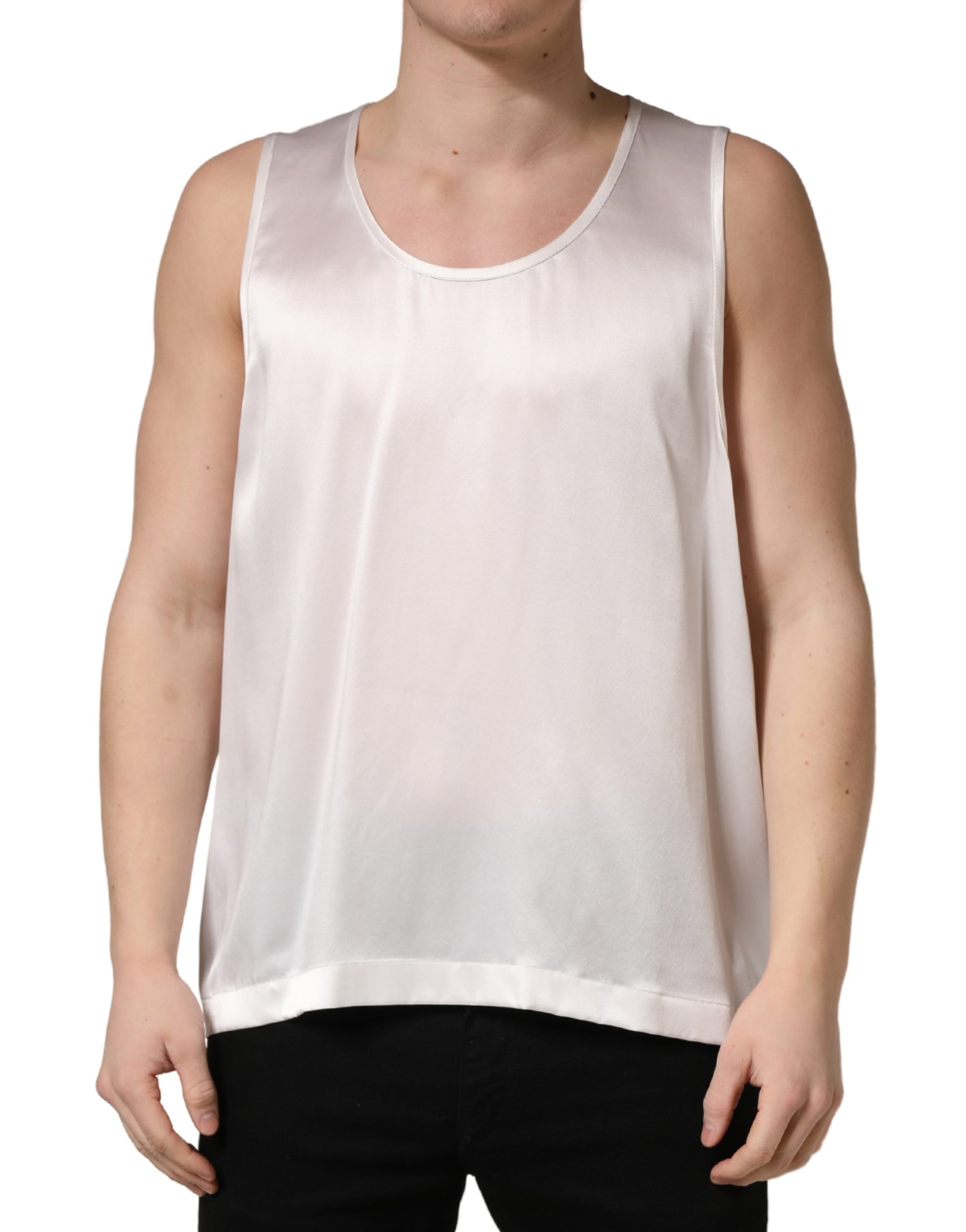 Dolce & Gabbana White Satin Polyester Sleeveless Tank T-shirt