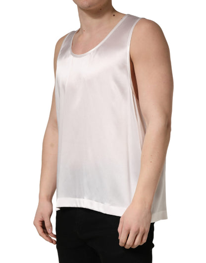 Dolce & Gabbana White Satin Polyester Sleeveless Tank T-shirt