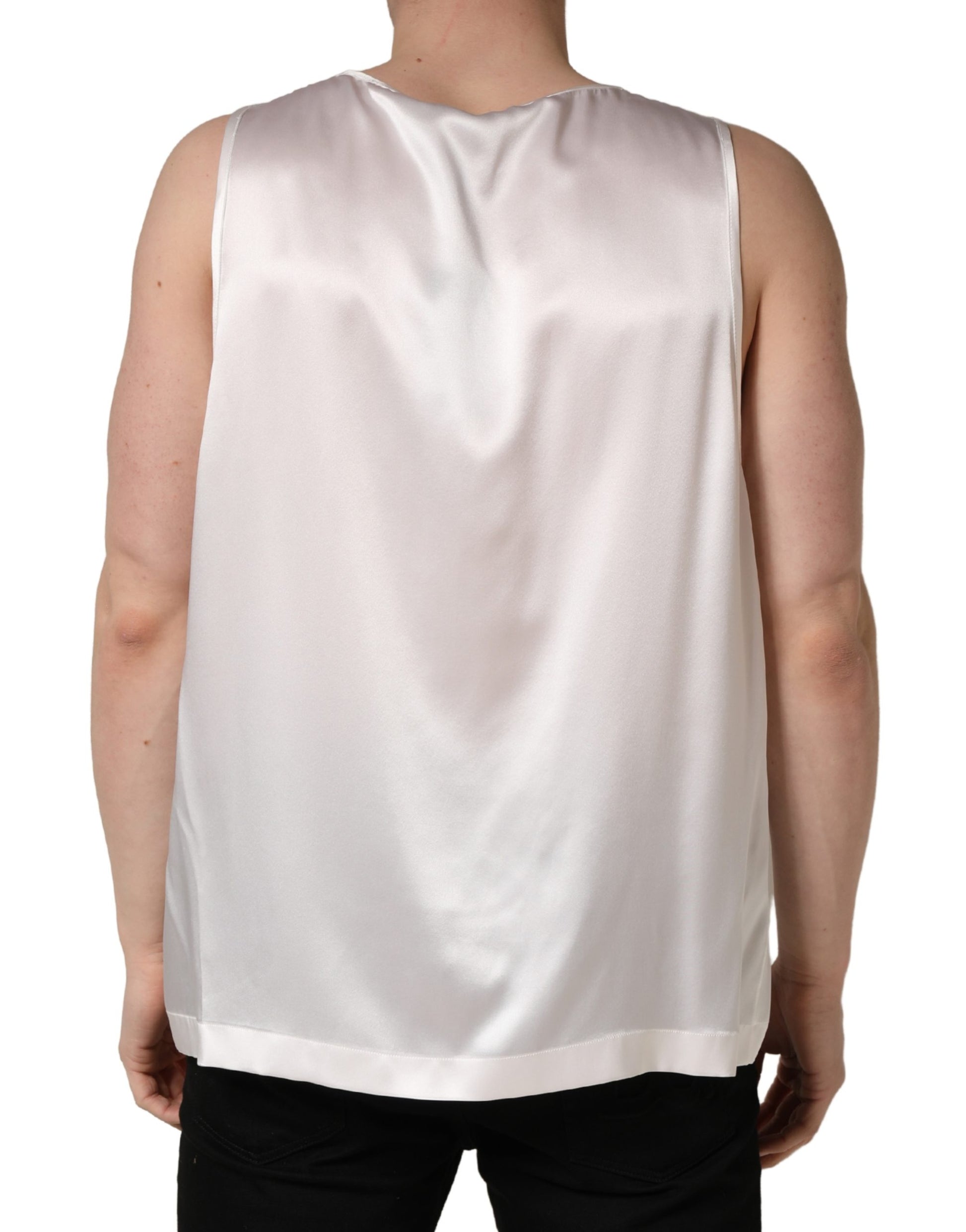 Dolce & Gabbana White Satin Polyester Sleeveless Tank T-shirt