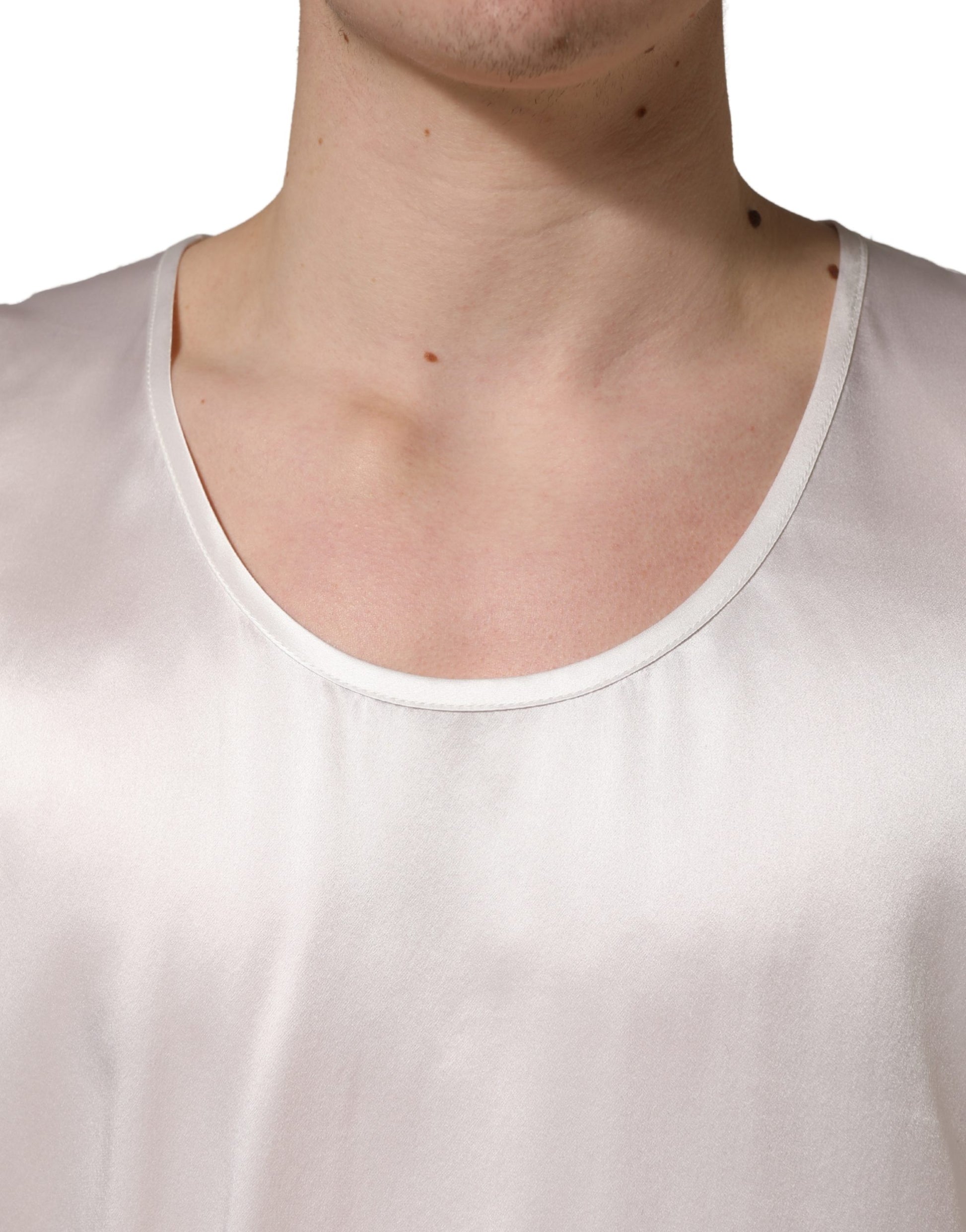 Dolce & Gabbana White Satin Polyester Sleeveless Tank T-shirt
