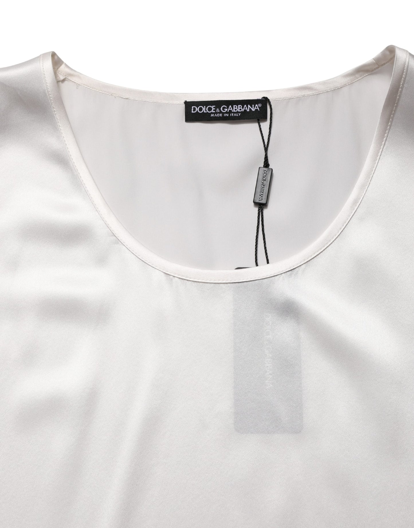 Dolce & Gabbana White Satin Polyester Sleeveless Tank T-shirt